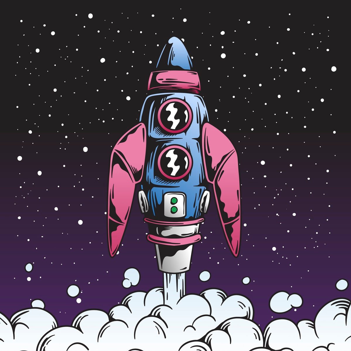 Retro rocket launch in space